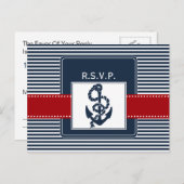 marinestrepen, anker, nautische trouwrsvp uitnodiging briefkaart (Voorkant / Achterkant)