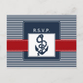 marinestrepen, anker, nautische trouwrsvp uitnodiging briefkaart (Voorkant)