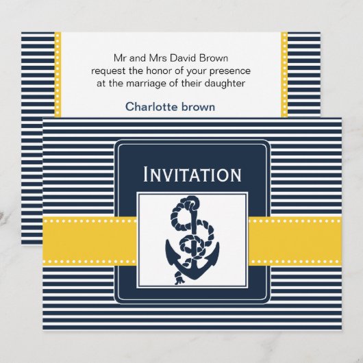 marinestrepen, anker, nautische trouwuitnodigingen kaart (Voorkant / Achterkant)