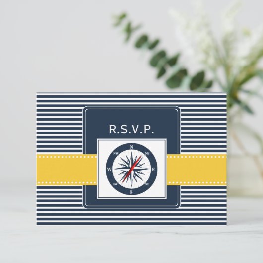 marinestrepen, kompas-nautische bruiloft rsvp 3,5 (Staand voorkant)