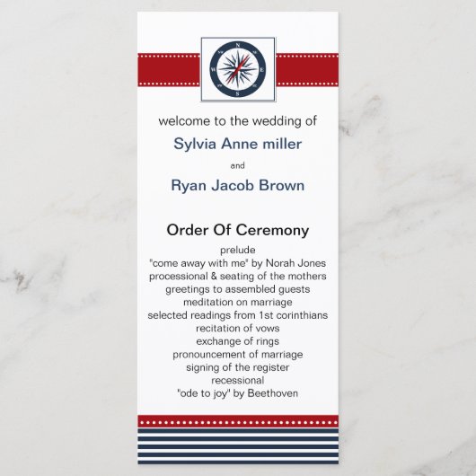 marinestrepen, kompas, nautische trouwprogramma's programmakaart (Voorkant)