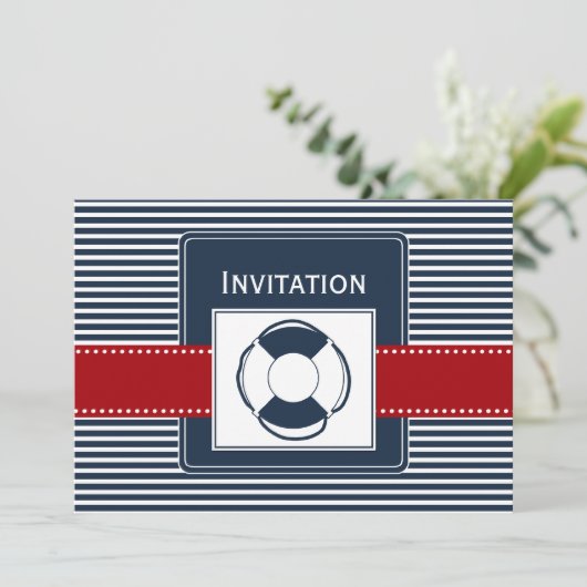 marinestrepen, reddingsboei, nautische trouwuitnod kaart (Staand voorkant)