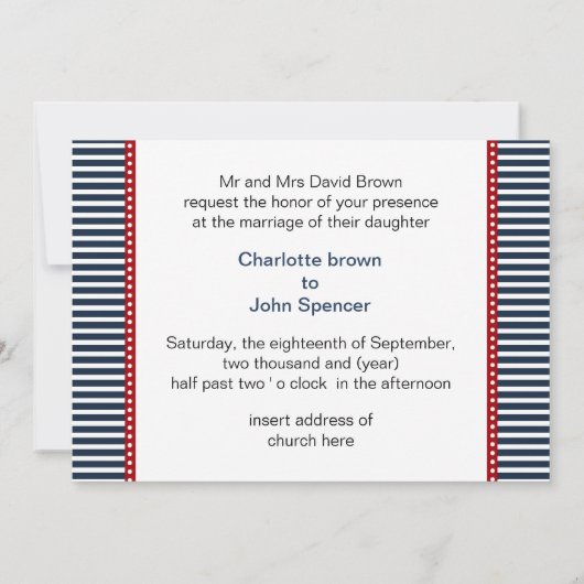 marinestrepen, roer, nautische trouwuitnodigingen kaart (Achterkant)