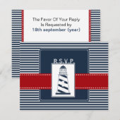 Marinestrepen, vuurtoren nautische bruiloft RSVP (Voorkant / Achterkant)