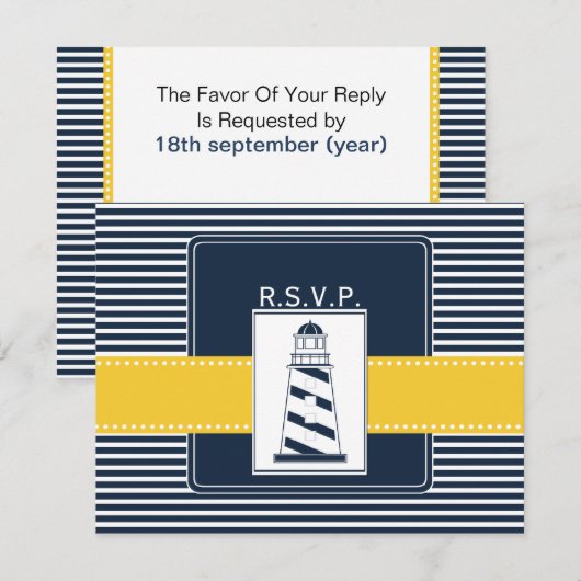marinestrepen, vuurtoren, nautische bruiloft rsvp (Voorkant / Achterkant)