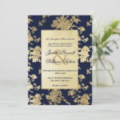  marinesultaat Blue Floral Pattern Wedding Invi Kaart (Staand voorkant)