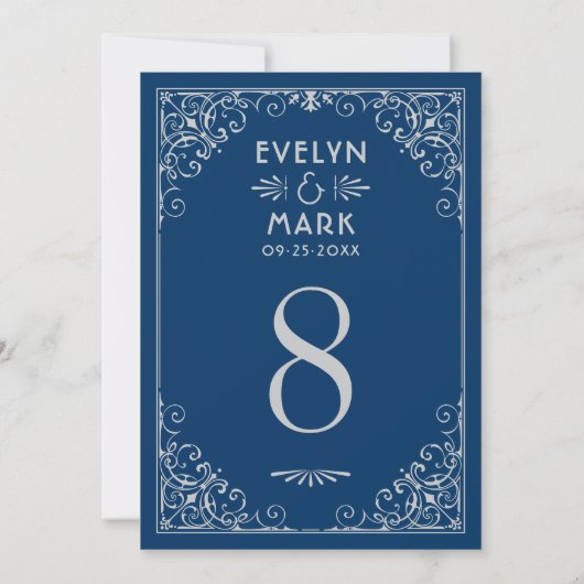  marinetafel Silver Art Deco Wedding Table Kaart (Achterkant)