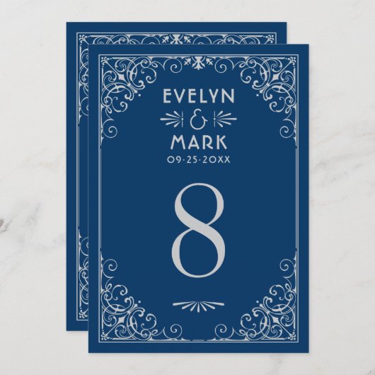  marinetafel Silver Art Deco Wedding Table Kaart (Voorkant / Achterkant)