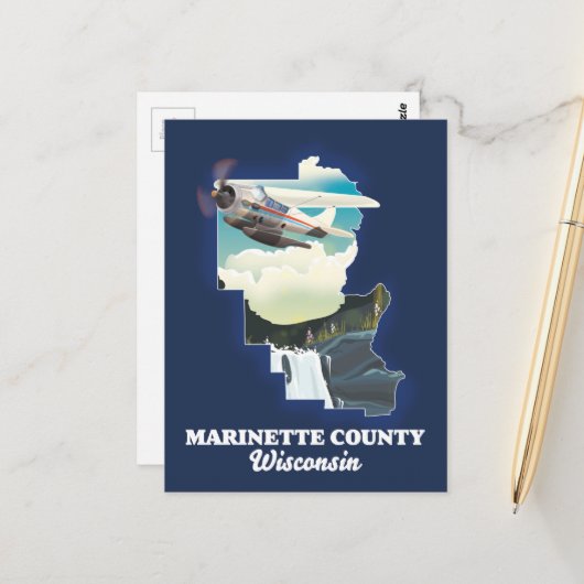 Marinette County Wisconsin map Briefkaart (Voorkant / Achterkant in situ)