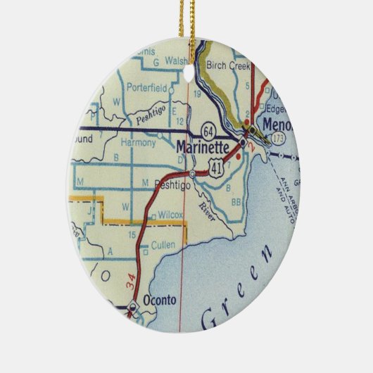 Marinette WI Map Keramisch Ornament (Rechts)