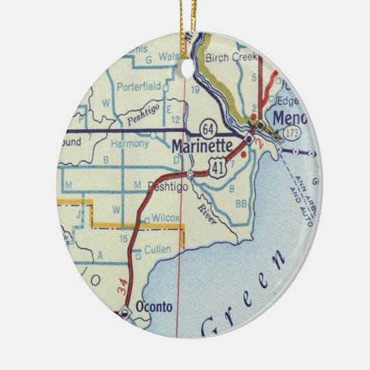 Marinette WI Map Keramisch Ornament (Links)