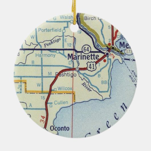 Marinette WI Map Keramisch Ornament (Achterkant)