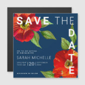 Marinevloot Bat Mitzvah Save the Date Rood Bloemmo Magnetische Uitnodiging (Voorkant / Achterkant)