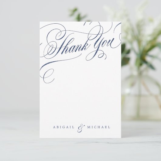 Marinewitte  kalligrafie bruiloft bedankt (Staand voorkant)