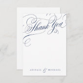 Marinewitte kalligrafie bruiloft bedankt (Voorkant / Achterkant)