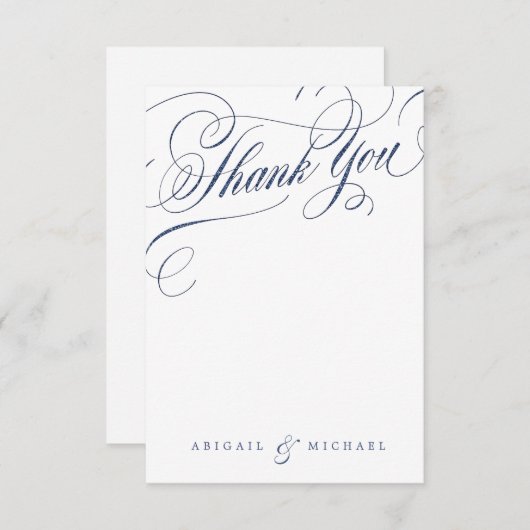 Marinewitte kalligrafie bruiloft bedankt (Voorkant / Achterkant)