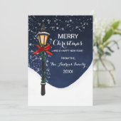 marinewitte znowy Lamppost Garland Bow Kerstmis Feestdagenkaart (Staand voorkant)