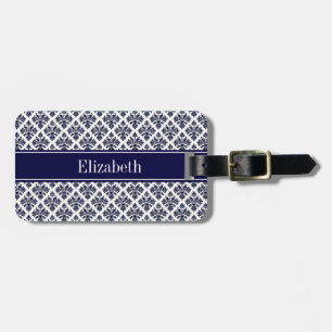 marinier Blue Whisky Damask #3 Navy Name Monogram Bagagelabel