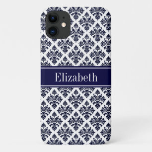 marinier Blue Whisky Damask #3 Navy Name Monogram Case-Mate iPhone Case
