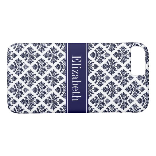  marinier Blue Whisky Damask #3 Navy Name Monogram Case-Mate iPhone Case (Achterkant (Horizontaal))