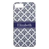  marinier Blue Whisky Damask #3 Navy Name Monogram Case-Mate iPhone Case (Achterkant)