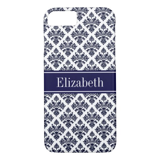  marinier Blue Whisky Damask #3 Navy Name Monogram Case-Mate iPhone Case (Achterkant)