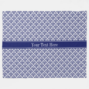 marinier Blue Whisky Damask #3 Navy Name Monogram Fleece Deken