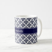 marinier Blue Whisky Damask #3 Navy Name Monogram Koffiemok (Voorkant rechts)