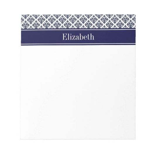  marinier Blue Whisky Damask #3 Navy Name Monogram Notitieblok (Voorkant)