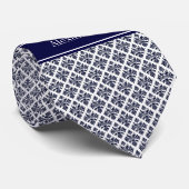 marinier Blue Whisky Damask #3 Navy Name Monogram Stropdas (Opgerold)