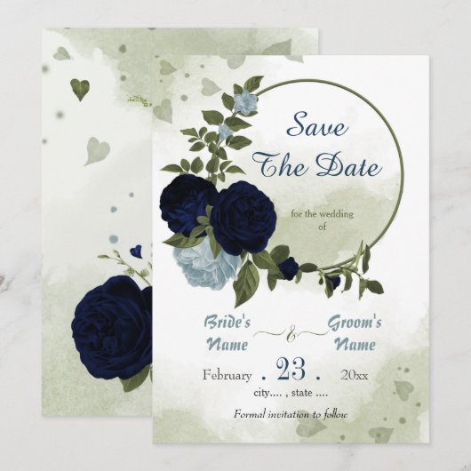 mariniers en stoffige blauwe bloemen groener save the date (Voorkant / Achterkant)