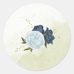 mariniers en stoffige blauwe bloemen grove bruilof ronde sticker