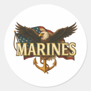 Mariniers met adelaar en vlag ronde sticker