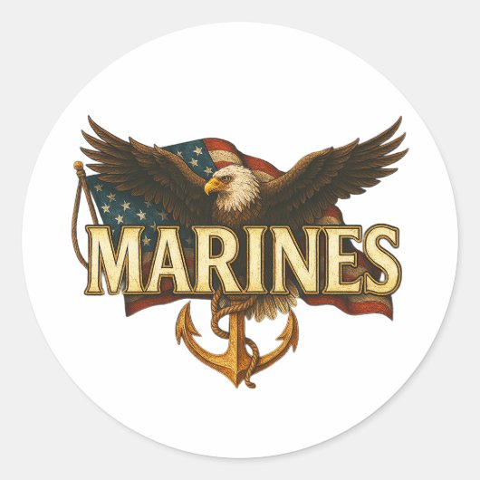 Mariniers met adelaar en vlag ronde sticker (Voorkant)