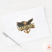 Mariniers met adelaar en vlag ronde sticker (Envelop)
