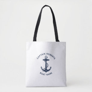 Mariniers Navy Blauwe Anker Boot Kapitein Naam Cus Tote Bag