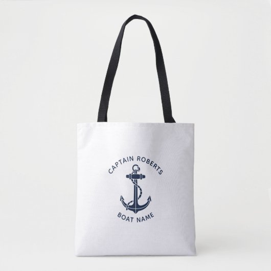 Mariniers Navy Blauwe Anker Boot Kapitein Naam Cus Tote Bag (Voorkant)