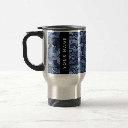Mariniersblauw Camouflage Je naam Personaliseer Reisbeker (Links)