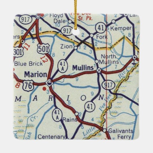 Marion en Mullins SC  kaart Keramisch Ornament (Achterkant)