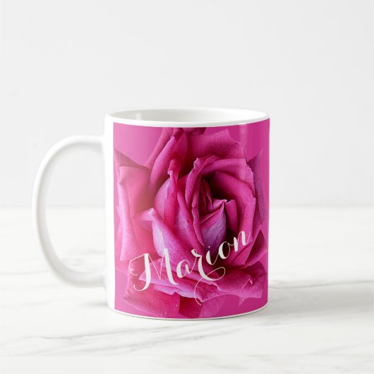  Marion naam hete  roze roos Koffiemok (Links)
