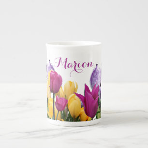 Marion naam kleurrijke voorjaarsbloemen Porselein Kop