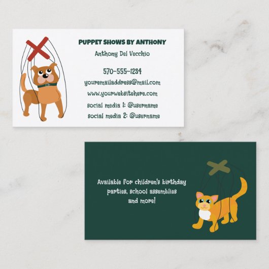 Marionette Puppet Show, Puppeteer Custom Visitekaartje (Voorkant / Achterkant)