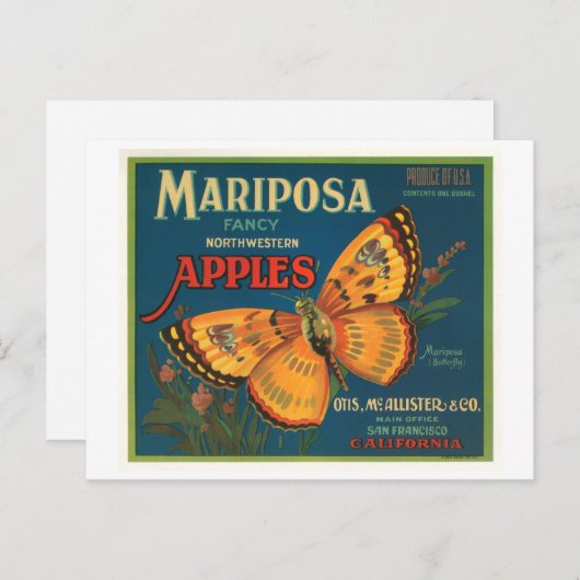 Mariposa Brand Apples  Crate Label - Boter Briefkaart (Voorkant / Achterkant)