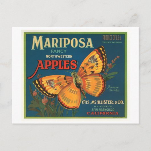 Mariposa Brand Apples  Crate Label - Boter Briefkaart (Voorkant)