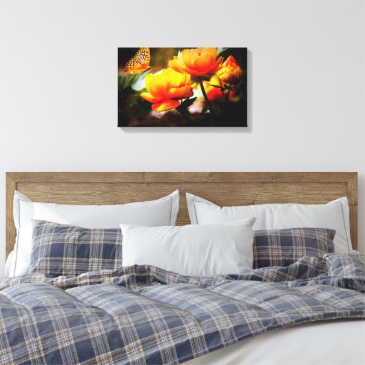 mariposa en llas flores canvas afdruk (Insitu (Slaapkamer))
