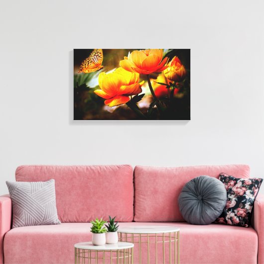 mariposa en llas flores canvas afdruk (Insitu (Woonkamer))