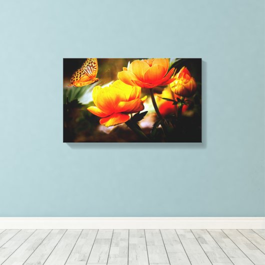 mariposa en llas flores canvas afdruk (Insitu (Houten vloer))