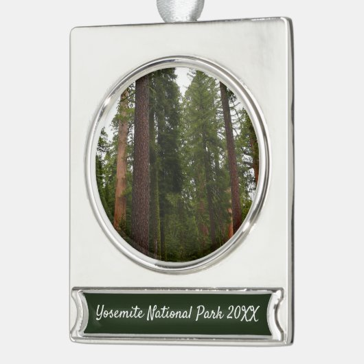 Mariposa Grove in Yosemite National Park Verzilverd Banner Ornament (Links)