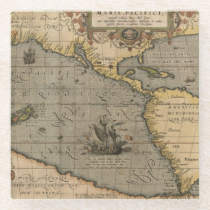 Maris Pacifici Antiek Americas Map Glazen Onderzetter