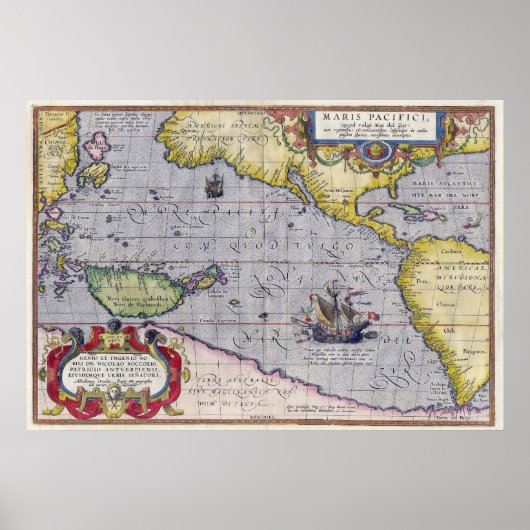 Maris Pacifici door Abraham Ortelius Map Poster (Voorkant)
